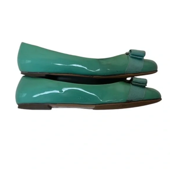 SALVATORE FERRAGAMO Turquoise Patent Lather Varina Ballet Flats - Picture 3 of 12